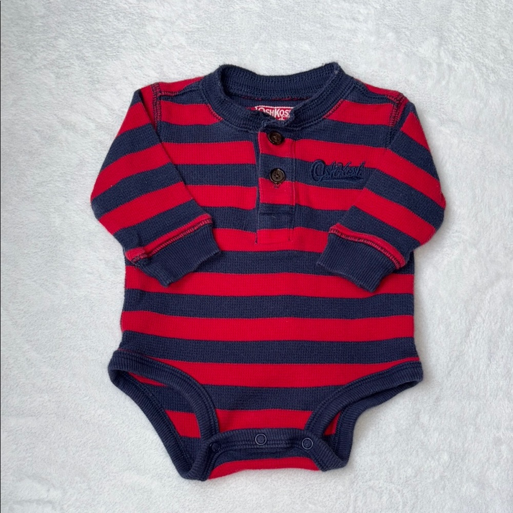 OshKosh B'gosh Red and Blue Striped Bodysuit with Long Sleeves